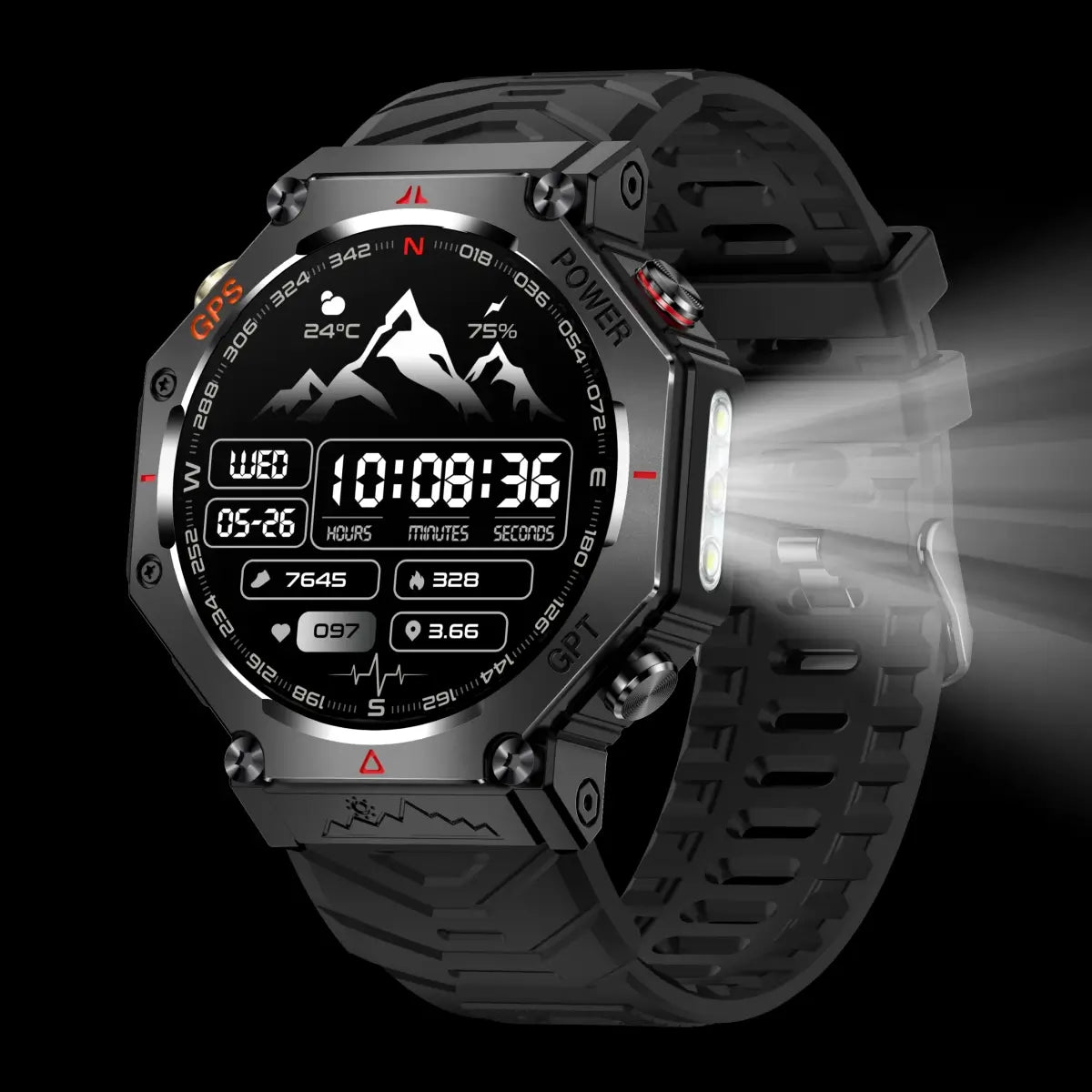 montre connectée homme avec lampe torche